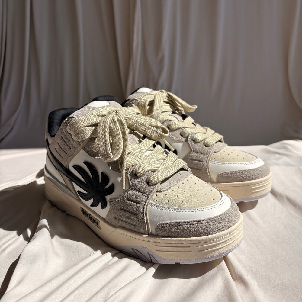 Palm Angels Venice Suede Sneakers - White, Black Palm Tree Logo, EU 44